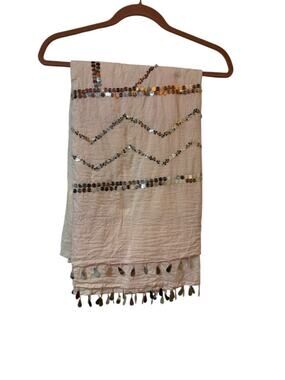 Sequined Tassel Scarf in Light Pink